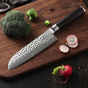 Damast Santokumesser mit Rosenholzgriff